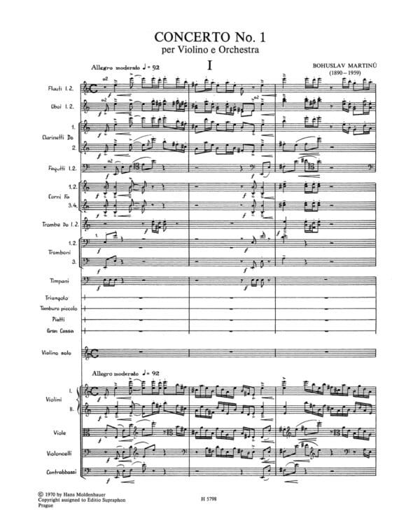 Martinu, Bohuslav: Concerto for Violin and Orchestra Nr. 1 E major (1932-1933) Partitur/Studiepartitur