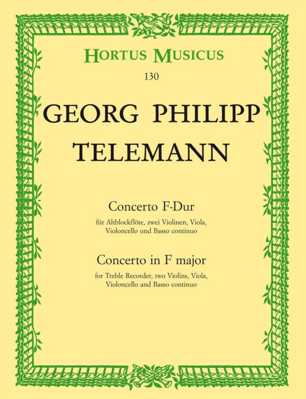 Telemann, Georg Philipp: Konzert für Treble Recorder, Streicher und Basso continuo F-Dur Partitur/Studiepartitur