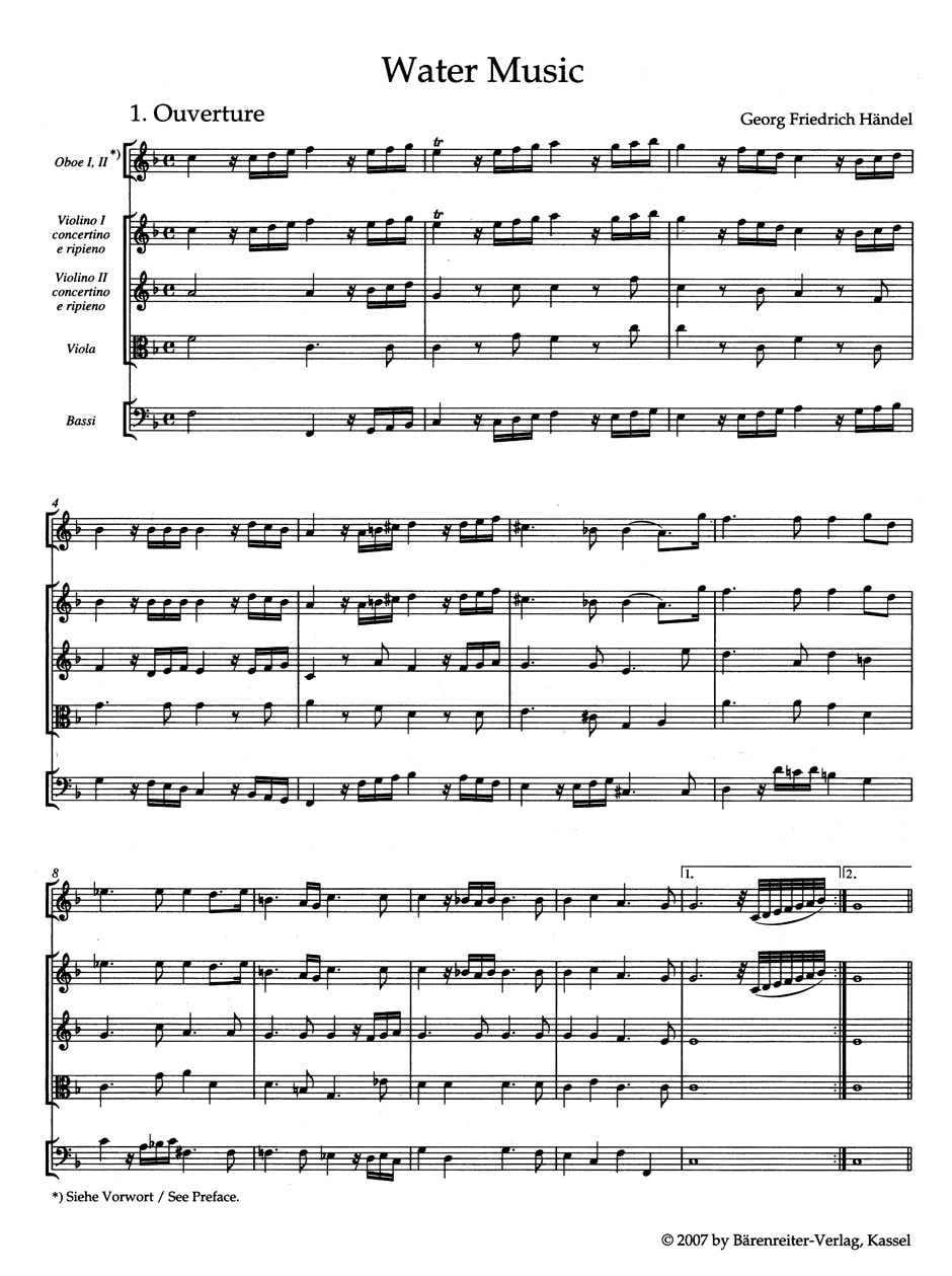 Händel, Georg Friedrich: Water Music HWV 348-350, Study score/Studiepartitur ( Urtext)
