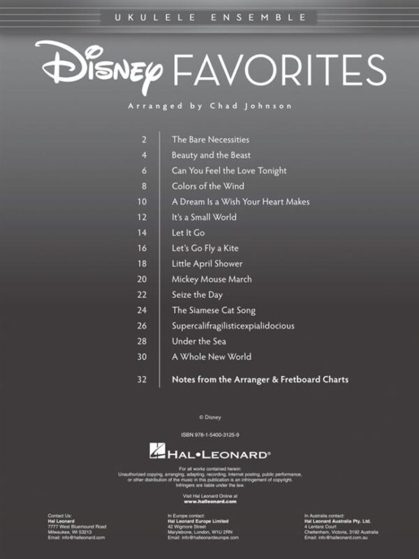 Ukulele Ensemble Disney Favorites (för 3 eller fler ukulelen) Disney