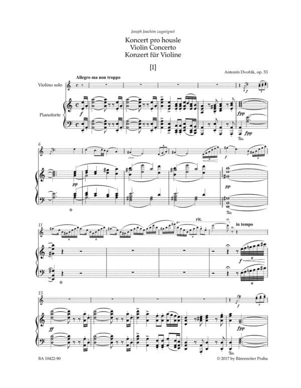 Dvorák, Antonín: Concerto for Violin and Orchestra A minor op. 53 (klaverutdrag, urtext) Noter