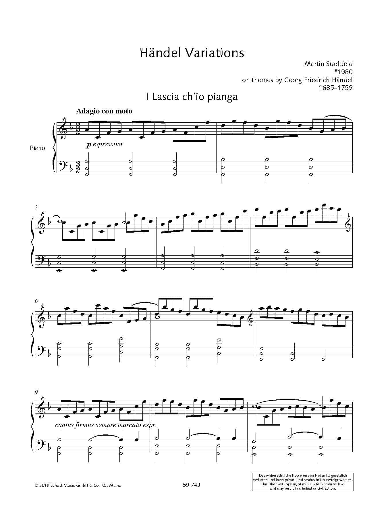 Stadtfeld, Martin: Händel Variations - Transcriptions for piano solo on themes by Georg Friedrich Händel