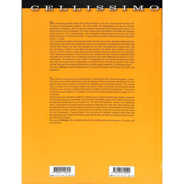 Cellissimo: Arietta - 40 Easy Original Pieces for Violoncello and Piano ...