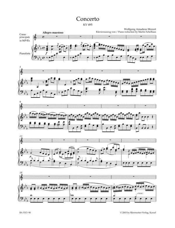 Mozart, Wolfgang Amadeus: Concerto for Horn and Orchestra Nr. 4 E-flat major K. 495 (urtext) Bleckblås: Trumpet, Valthorn, Althorn, Trombon, Tuba