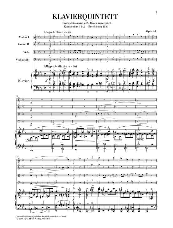Schumann, Robert: Piano Quintet in Eb major Op. 44/ Pianokvintett Ess-Dur (urtext) Kammarmusik/Ensemble