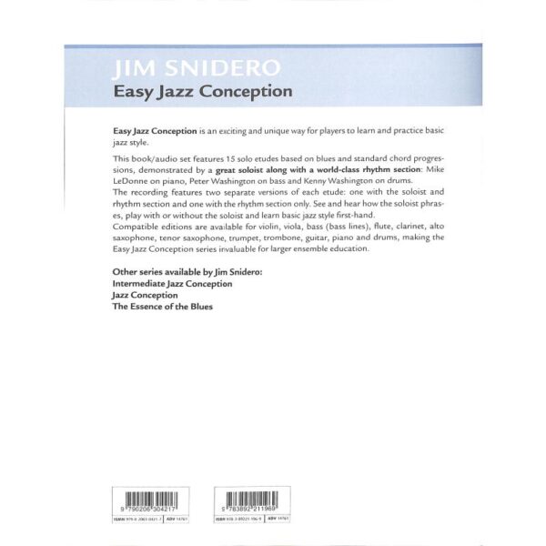 Snidero, Jim: Easy Jazz Conception Tenor Saxophone, 15 solo etudes for jazz phrasing, interpretation and improvisation (bok + online audio material) Jazz metod/etyder