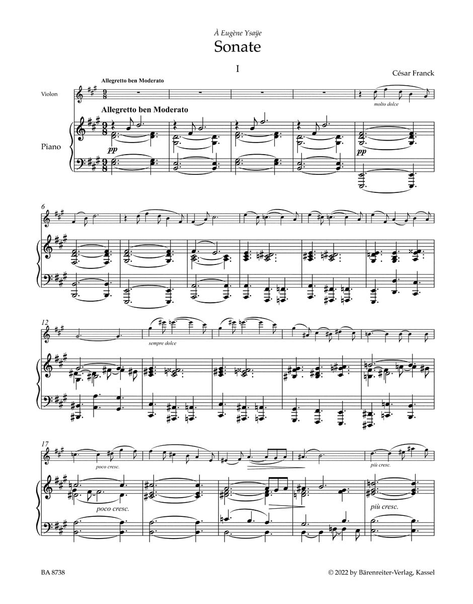 Franck, César: Sonata (arranged for Piano and Flute, urtext)
