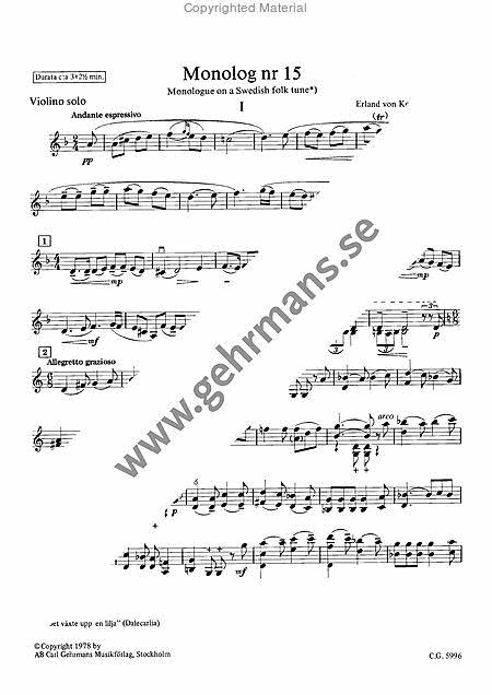 Erland von Koch, Monolog 15 för violin