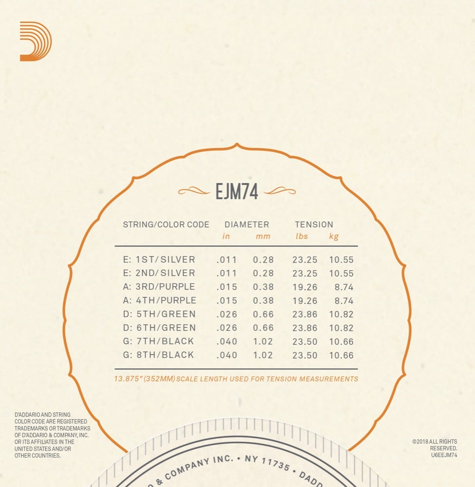 D'Addario EJM74, Strängar till Mandolin (monel, loop end) medium, set