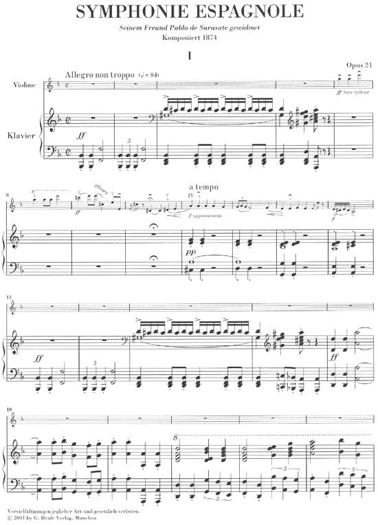 Lalo, Édouard: Symphonie espagnole for Violin and Orchestra d minor Op. 21(urtext) Lalo, Édouard: Symphonie espagnole for Violin and Orchestra d minor Op. 21(urtext) Noter