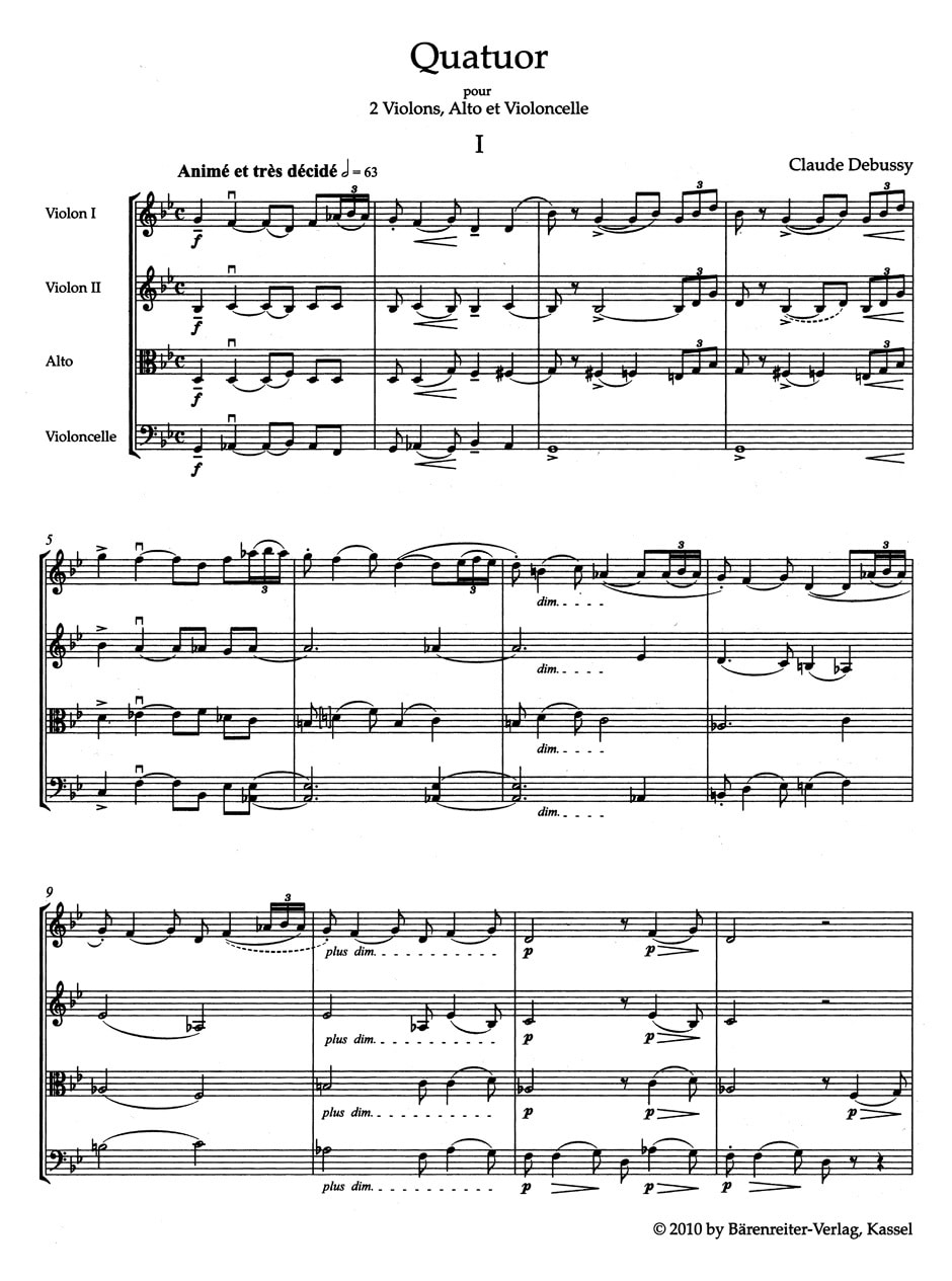 Debussy, Claude: Quartet for 2 Violins, Viola and Violoncello op. 10 (Studipartitur, Urtext)