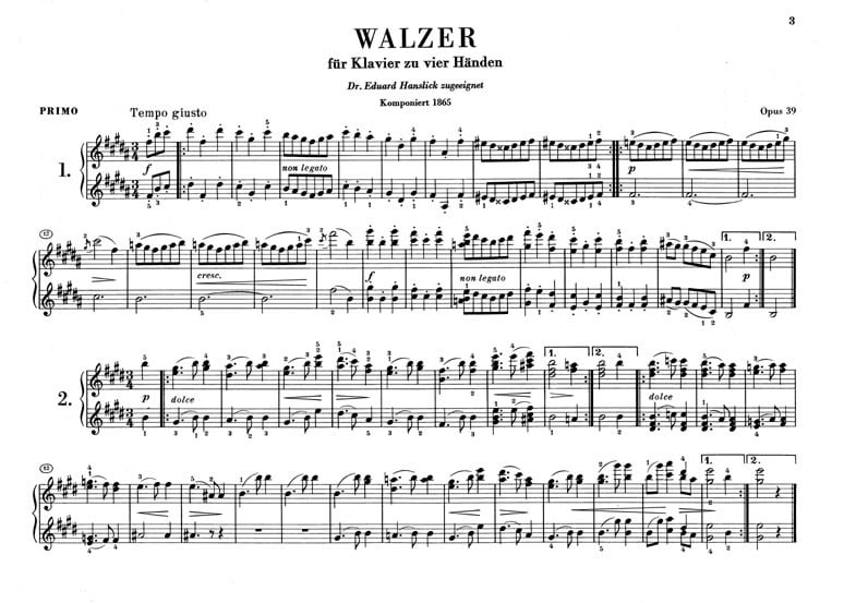 Brahms, Johannes: Walzer Opus 39/Waltzes op. 39 för 4-händigt piano (urtext)