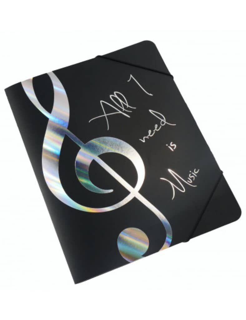 Elastic folder ”All I need is Music” silver Elastic folder ”All I need is Music” silver Noter