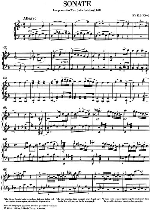Mozart, Wolfgang Amadeus: Piano Sonata in F major K 332 (300k) urtext
