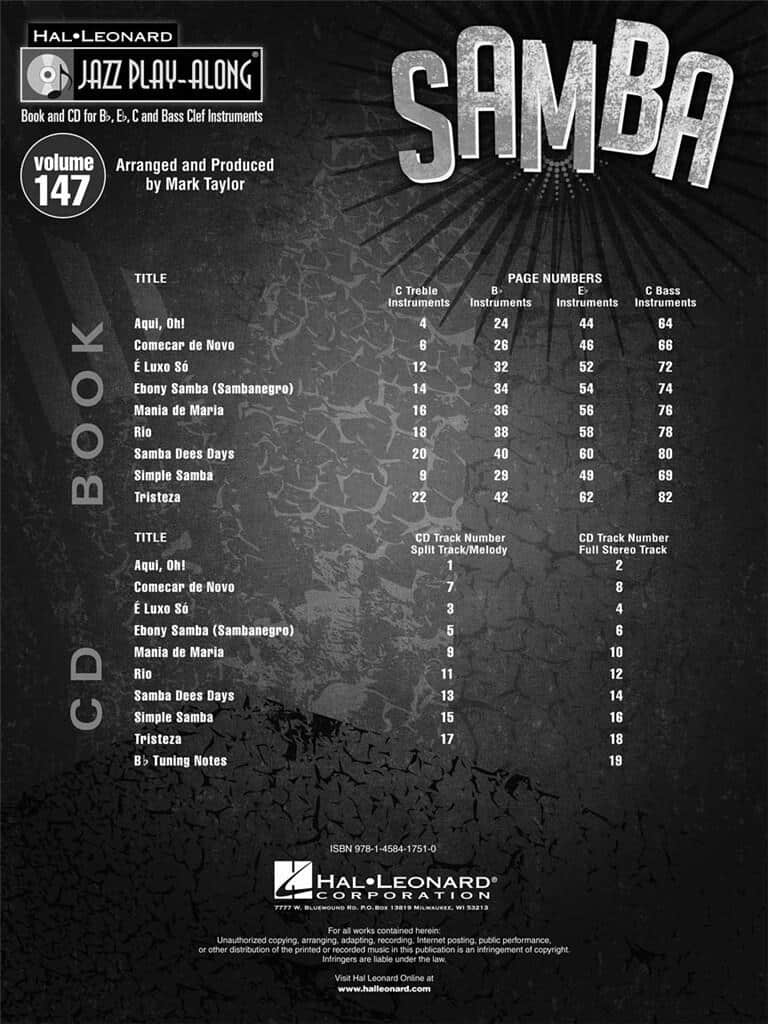 Hal Leonard Jazz Play-Along Vol. 147: Samba Hal Leonard Jazz Play-Along Vol. 147: Samba Jazz Playalong/Aebersold