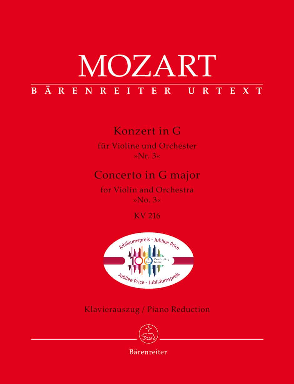 Mozart, Wolfgang Amadeus: Concerto for Violin and Orchestra no. 3 in G major K. 216 (urtext, 100 years of Bärenreiter Jubilee edition) Noter