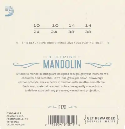D'Addario EJ73, Strängar till Mandolin (phosphor bronze, loop end) light, set